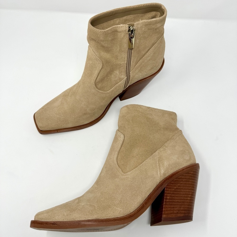 Vince Camuto Tan Suede Amtinda Tortilla Squared Toe Block Heeled Bootie Boot - Picture 2 of 14
